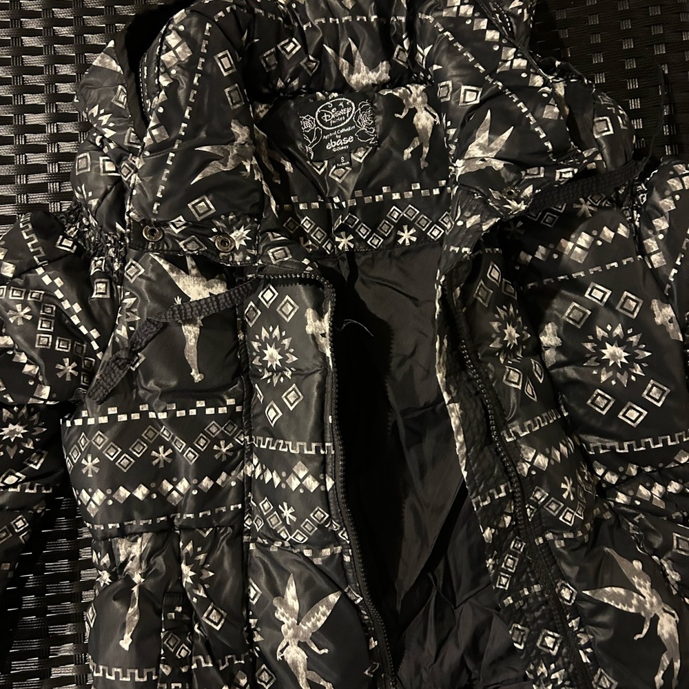 Tinkerbell Black Patterned Puffer Jacket Small - image 5